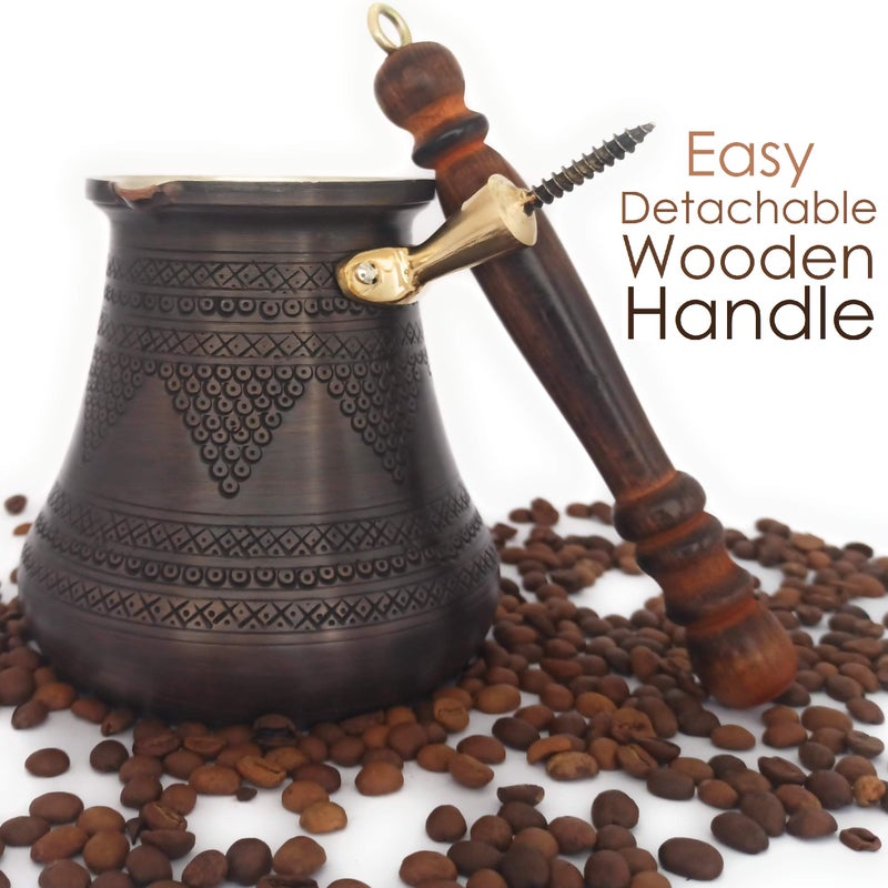 DEDE Copper - PCZ Series (XXLarge-28fl.oz) - Thickest Solid Copper Engraved/Hammered Turkish Greek Arabic Coffee Pot with Wooden Handle, Stovetop Coffee Maker Cezve,Jezve,Jazva,Ibrik,Briki (Antique) - Image 3